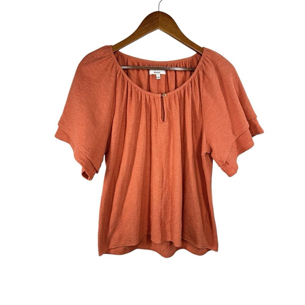 Madewell Women's Orange Tiered Sleeve Blouse L7353- L – Stylish & Comfortable - Picture 3 of 12